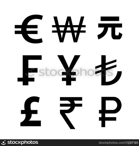 Currency icon set. Money sign. Vector illustration. on white background. Currency icon set. Money sign.