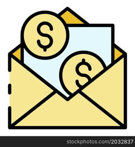 Currency in the envelope icon. Outline currency in the envelope vector icon color flat isolated. Currency in the envelope icon color outline vector