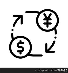 Currency Money Dollar Yen Vector Thin Line Icon. Online Money Transaction, Financial Internet Banking Payment Operation Linear Pictogram. Dollar Exchange Contour Illustration. Currency Money Dollar Yen Vector Thin Line Icon