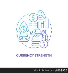 Currency strength blue gradient concept icon. Financial system. Economic indicators example abstract idea thin line illustration. Isolated outline drawing. Myriad Pro-Bold font used. Currency strength blue gradient concept icon