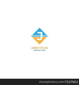 Currency symbol letter J logo design concept in orange and blue colors