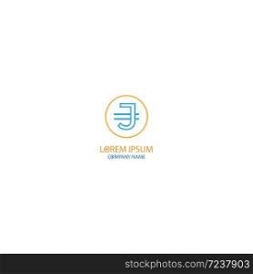 Currency symbol letter J logo design concept in orange and blue colors