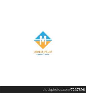 Currency symbol letter M logo design concept in orange and blue colors