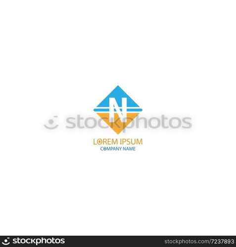 Currency symbol letter N logo design concept in orange and blue colors