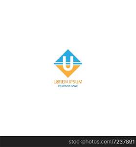 Currency symbol letter U logo design concept in orange and blue colors