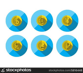 Currency Symbols. Money, finance. Flat icons set for Web and Mobile Application.
