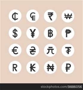 Currency symbols pack of various currencies money icons set. Isolated icons vector illustration