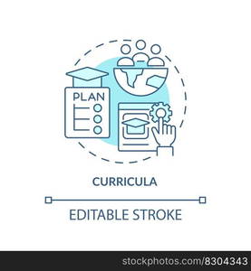 Curricula turquoise concept icon. Sustainable development. Classroom strategy abstract idea thin line illustration. Isolated outline drawing. Editable stroke. Arial, Myriad Pro-Bold fonts used. Curricula turquoise concept icon