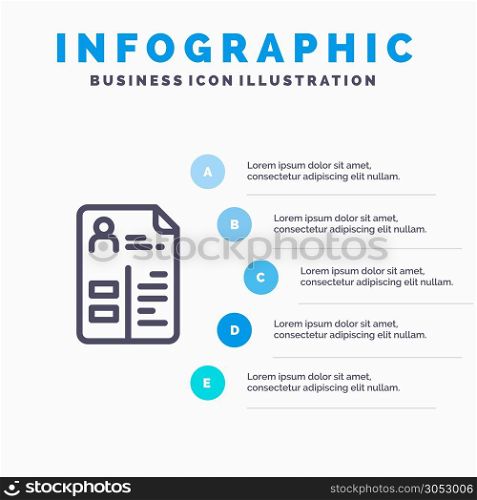 Curriculum, Cv, Job, Portfolio Line icon with 5 steps presentation infographics Background