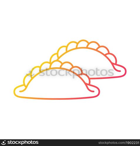 Curry puff gradient linear vector icon. Street food snack with curried fillings. Singaporean cuisine. Fried pastry. Thin line color symbol. Modern style pictogram. Vector isolated outline drawing. Curry puff gradient linear vector icon
