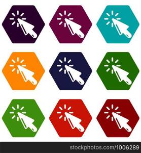 Cursor click icons 9 set coloful isolated on white for web. Cursor click icons set 9 vector