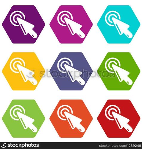 Cursor clicking icons 9 set coloful isolated on white for web. Cursor clicking icons set 9 vector