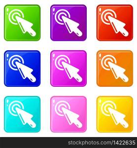 Cursor clicking icons set 9 color collection isolated on white for any design. Cursor clicking icons set 9 color collection