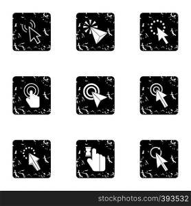 Cursor icons set. Grunge illustration of 9 cursor vector icons for web. Cursor icons set, grunge style