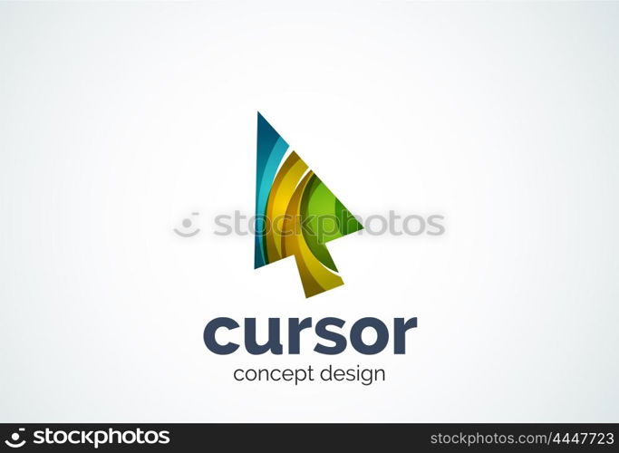 Cursor logo template, mouse pointer and arrow concept. Modern minimal design logotype created with geometric shapes - circles, overlapping elements