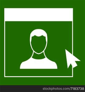 Cursor point to person on monitor in simple style isolated on white background vector illustration. Cursor point man on monitor icon green