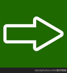 Cursor to right icon white isolated on green background. Vector illustration. Cursor to right icon green