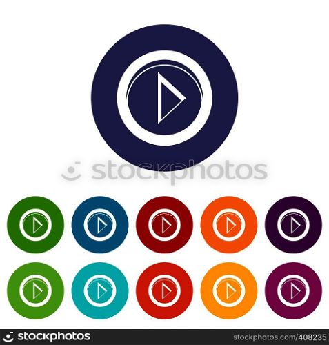 Cursor to right in circle set icons in different colors isolated on white background. Cursor to right in circle set icons