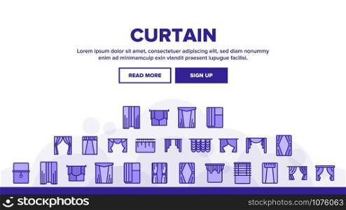 Curtain Landing Web Page Header Banner Template Vector. Decoration Of Room And Theater Satin And Fabric Curtain And Louvers Illustration. Curtain Landing Header Vector