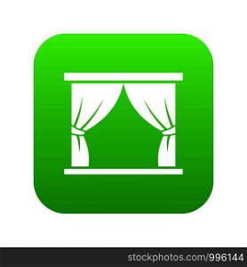 Curtain on stage icon digital green for any design isolated on white vector illustration. Curtain on stage icon digital green
