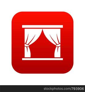 Curtain on stage icon digital red for any design isolated on white vector illustration. Curtain on stage icon digital red