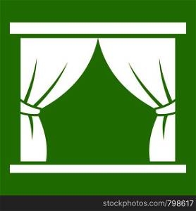 Curtain on stage icon white isolated on green background. Vector illustration. Curtain on stage icon green