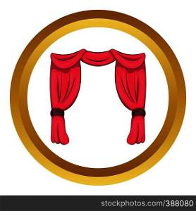 Curtain on stage vector icon in golden circle, cartoon style isolated on white background. Curtain on stage vector icon