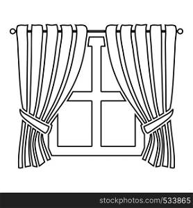 Curtains and window Interior concept Home window view decoration Waving curtains on window icon outline black color vector illustration flat style simple image