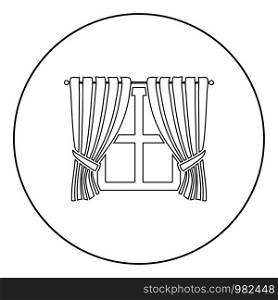 Curtains and window Interior concept Home window view decoration Waving curtains on window icon in circle round outline black color vector illustration flat style simple image. Curtains and window Interior concept Home window view decoration Waving curtains on window icon in circle round outline black color vector illustration flat style image