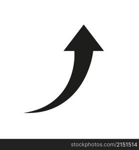 Curve arrow. Curve arrow upward. Pictogram icon for direction up. Black graphic logo isolated on white background. Flat symbol for next, forward and backward. Vector.