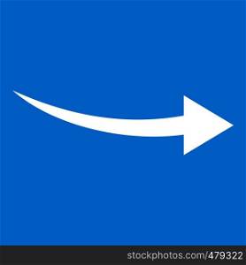 Curve arrow icon white isolated on blue background vector illustration. Curve arrow icon white
