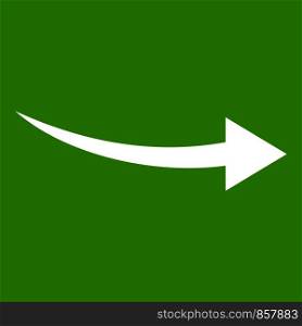 Curve arrow icon white isolated on green background. Vector illustration. Curve arrow icon green