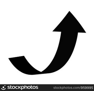 Curve arrow pointer up. Black flat curved line sign of grow direction way vector icon for business pointing click upwards interface. Curve arrow pointer up. Black flat curved line sign of grow direction way vector icon for business interface