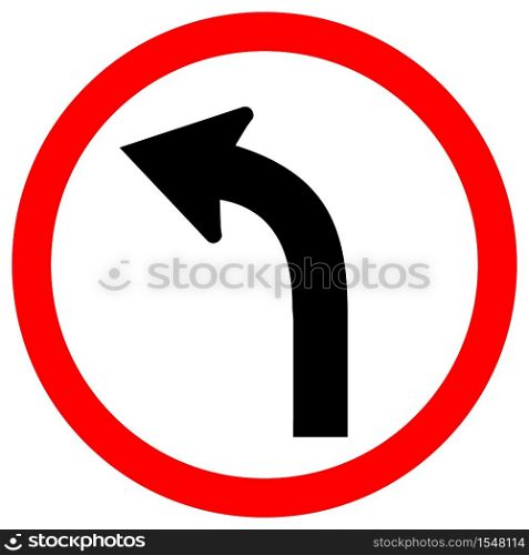 Curve Left Traffic Road Sign Isolate On White Background,Vector Illustration EPS.10