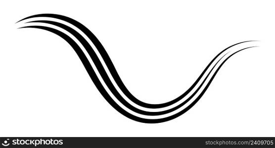 Curved graceful triple line, vector, ribbon as an elegant calligraphy element gracefully curved line
