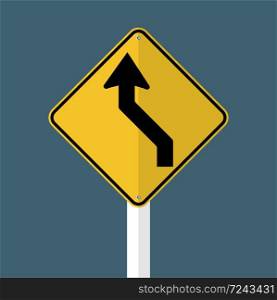 Curved Left Traffic Road Sign isolated on grey sky background,vector illustration