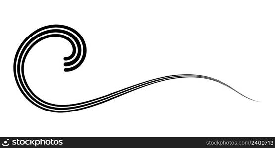 Curved triple line calligraphy, sea wave calligraphy vector element elegantly curved ribbon stripe