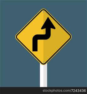 Curves ahead Right Traffic Road Sign isolated on grey sky background,vector illustration EPS 10
