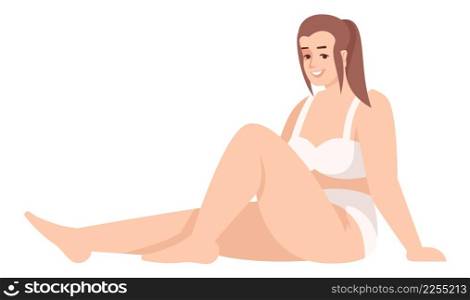 Curvy female model posing in underwear semi flat RGB color vector illustration. Self-acceptance. Person promoting body positivity approach isolated cartoon character on white background. Curvy female model posing in underwear semi flat RGB color vector illustration