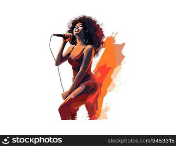 Curvy femalem singer with microphone. Vector illustration design.