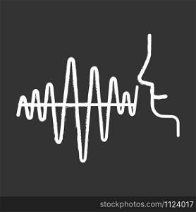 Curvy soundwave chalk icon. Standart voice frequency idea. Human speech wavy amplitude. Sound producing scheme. Voice command. Conversation, talking, chat. Isolated vector chalkboard illustration