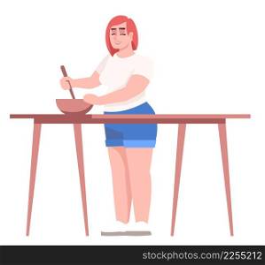 Curvy woman eating healthy meal semi flat RGB color vector illustration. Smiling figure. Self-acceptance. Person promoting body positivity approach isolated cartoon character on white background. Curvy woman eating healthy meal semi flat RGB color vector illustration