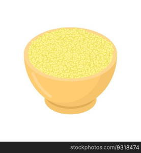 Cuscus in wooden bowl isolated. Groats in wood dish. Grain on white background. Vector illustration
