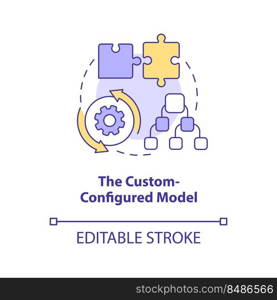 Custom configured model concept icon. Product changing options. Supply chain type abstract idea thin line illustration. Isolated outline drawing. Editable stroke. Arial, Myriad Pro-Bold fonts used. Custom configured model concept icon