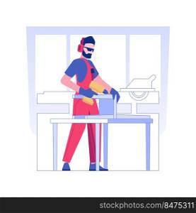 Custom furniture isolated concept vector illustration. Professional carpenter with a drill makes a custom chair, furniture creator, repair service, interior design industry vector concept.. Custom furniture isolated concept vector illustration.