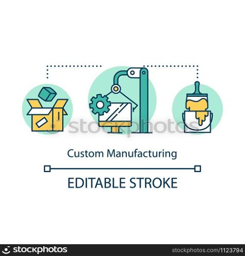 Custom manufacturing concept icon. Local production idea thin line illustration. Unique product design elements. Limited quantity goods.Vector isolated outline drawing. Editable stroke