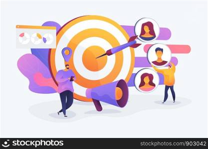 Customer attraction campaign, accurate promo, advertising business. Market segmentation, adverts, target market, target group, target customer concept. Vector isolated concept creative illustration. Target audience concept vector illustration