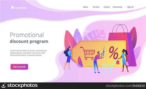 Customer attraction marketing. Shopping sale. Rewards scheme. Markdown program, promotional discount program, lowest price guarantee concept. Website homepage landing web page template.. Markdown program concept landing page