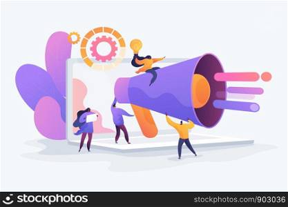 Customer attraction, social media promotion. Digital marketing team, marketing team metrics, marketing team lead, marketing team responsibilities concept. Vector isolated concept creative illustration. Marketing team concept vector illustration