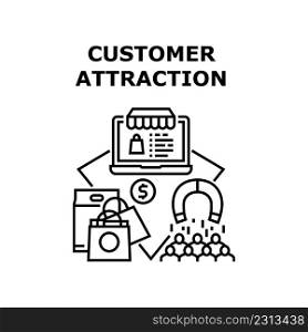 Customer Attraction Vector Icon Concept. Online Store Client Retention And Customer Attraction, Internet Shop Website For Choosing And Buying Goods. Purchasing Products Black Illustration. Customer Attraction Vector Concept Illustration